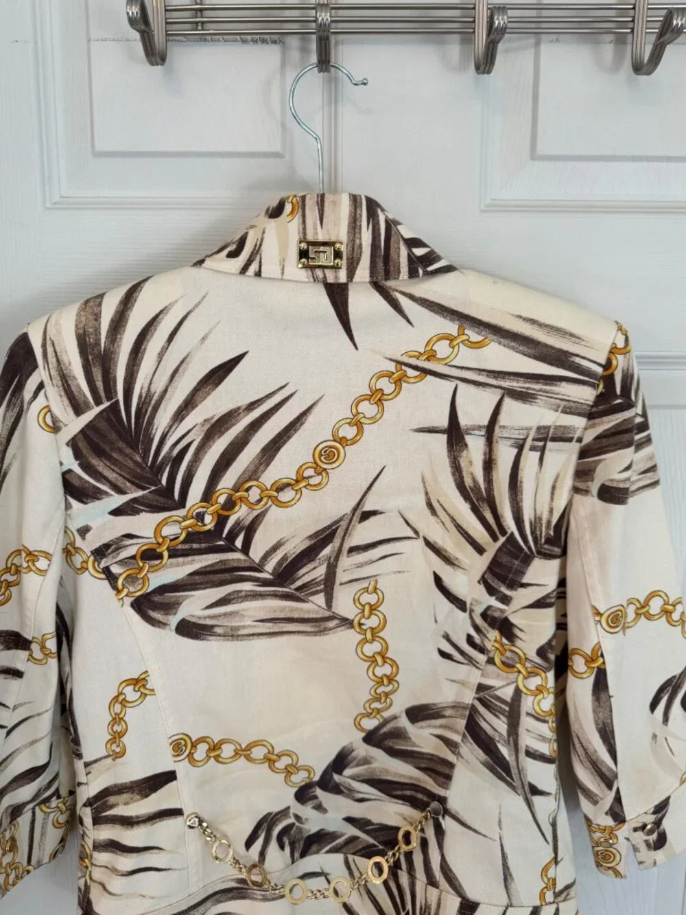 St. John Sport By Marie Gray Palm & Chain Print Jacket Zip-Up Pockets Made In US - Picture 13 of 16